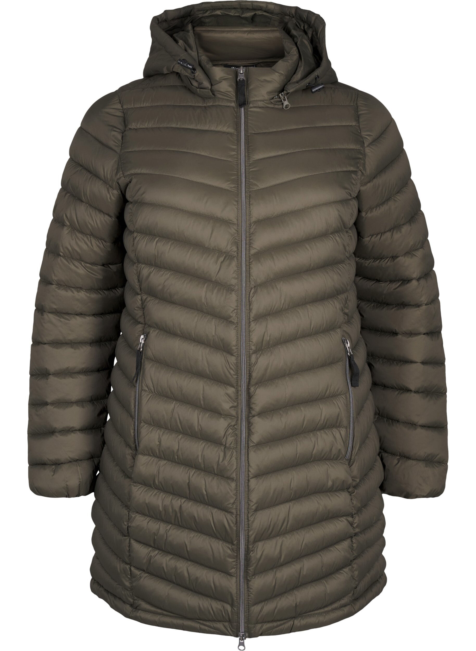 Zizzi Lett jakke med lommer og avtakbar hette, Gr&oslash;nn, Packshot image number 0