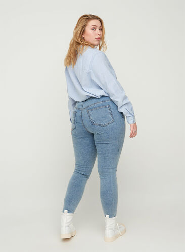 Amy jeans med høyt liv og stone wash, Stone Washed, Model image number 1