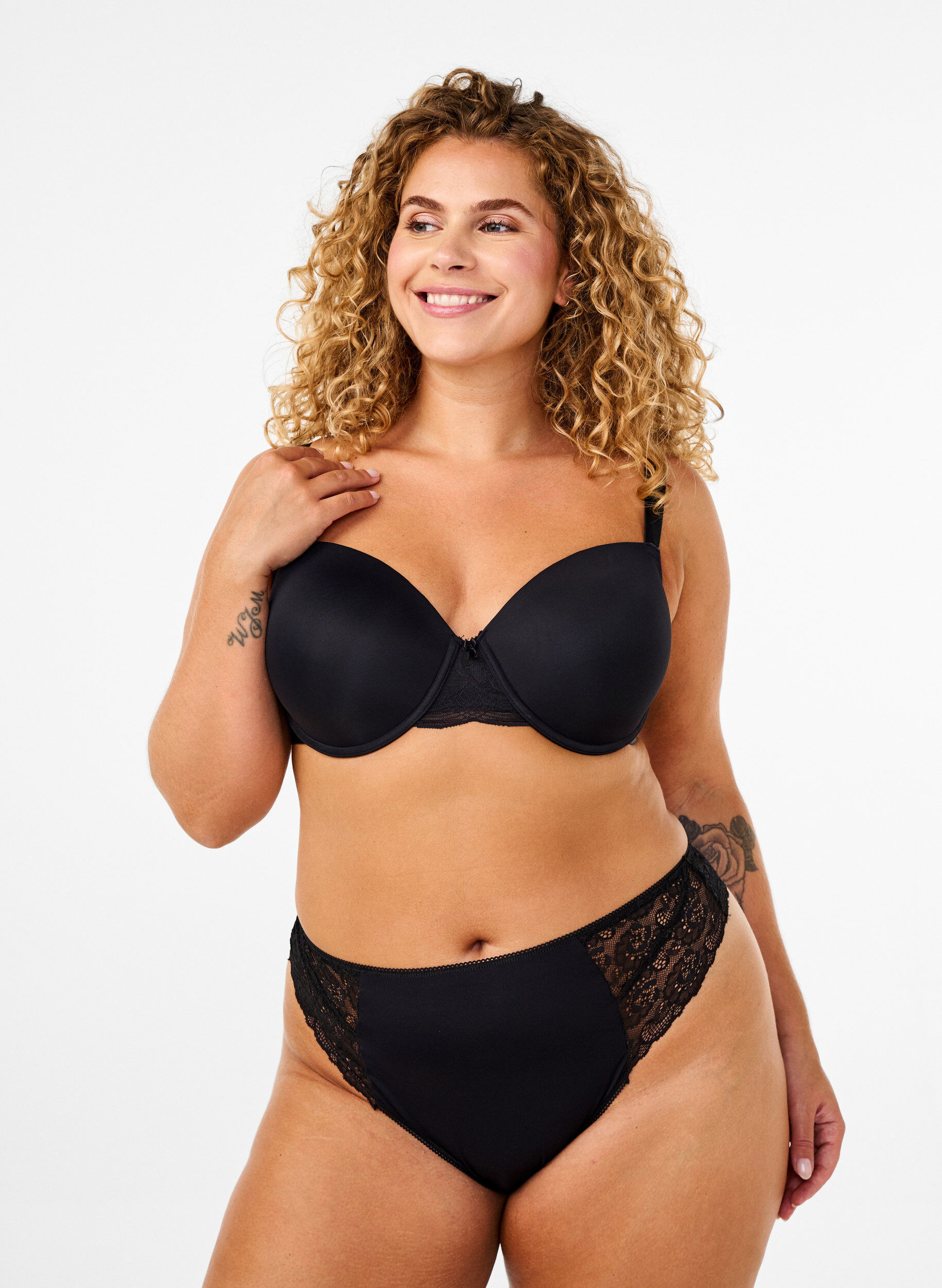 Zizzi Mikrofiber G-string med blonder, Black, Model image number 0