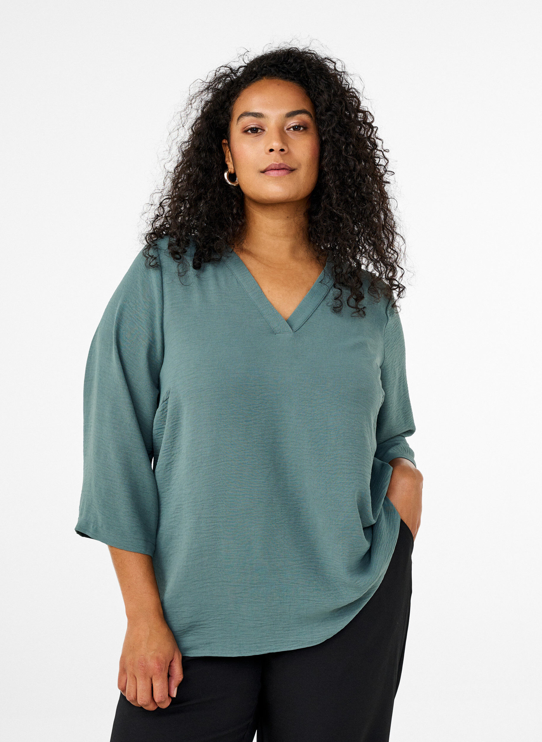 Bluse med 3/4 ermer, Gr&oslash;nn, Model