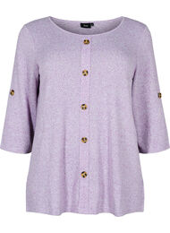 Bluse med knapper og 3/4-ermer, Royal Lilac Melange