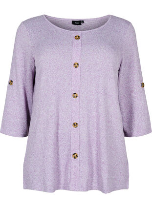 Bluse med knapper og 3/4-ermer, Royal Lilac Melange, Packshot image number 0