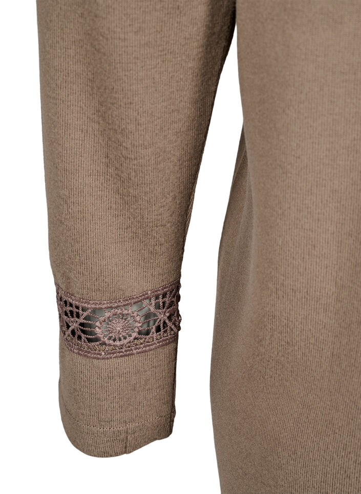 Bluse med broderidetaljer og lange ermer, Brun, Packshot image number 3