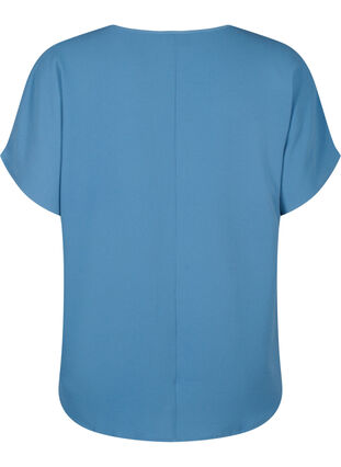 Bluse med korte ermer og rund hals, Moonlight Blue, Packshot image number 1