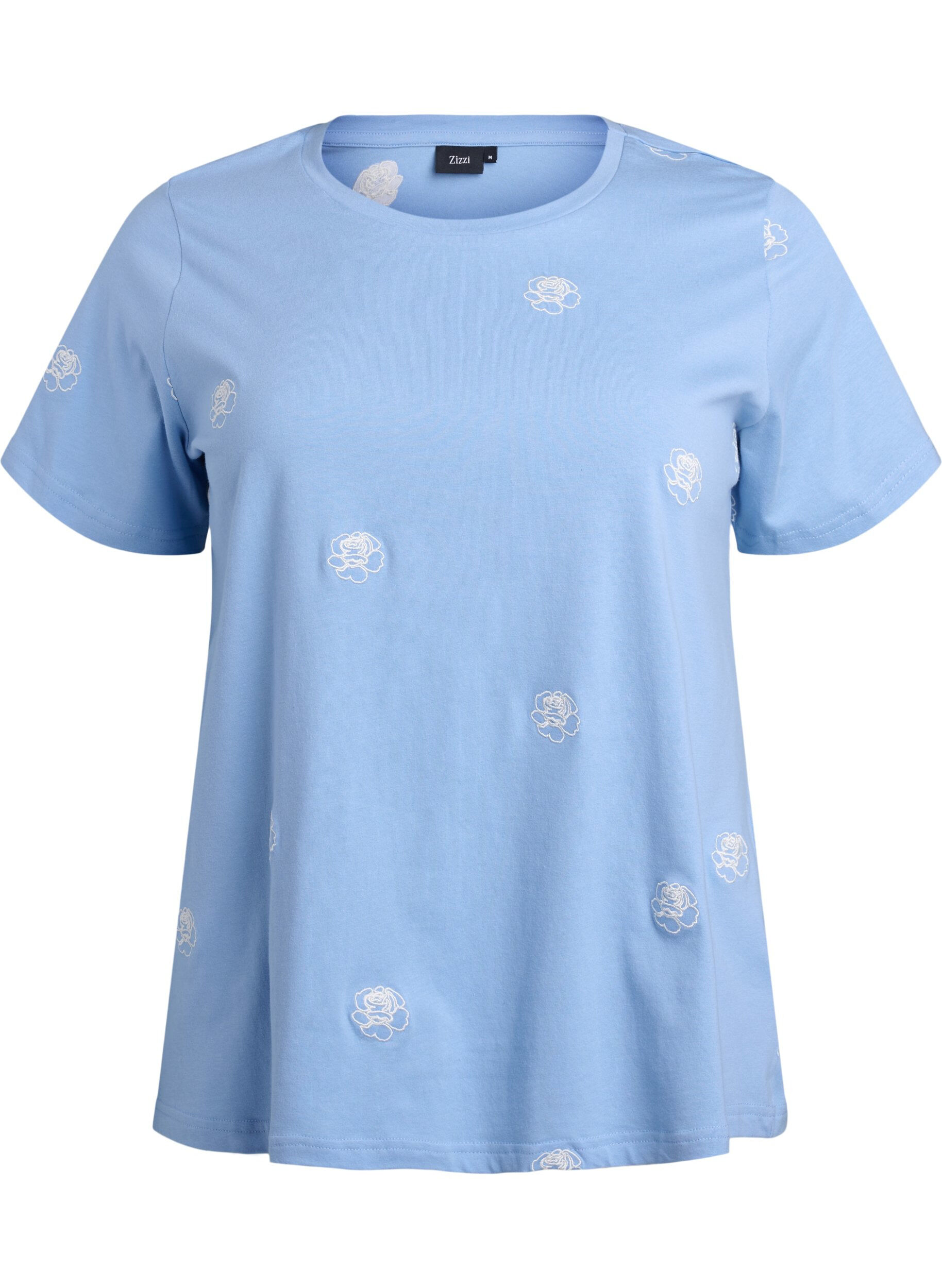 ZizziT-skjorte i &oslash;kologisk bomull med broderte motiv, Bl&aring;, Packshot image number 0