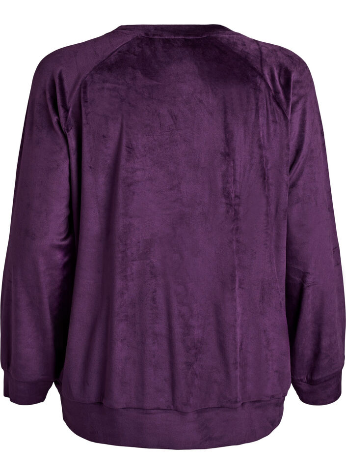 Velourbluse med raglanermer, Lilla, Packshot image number 1