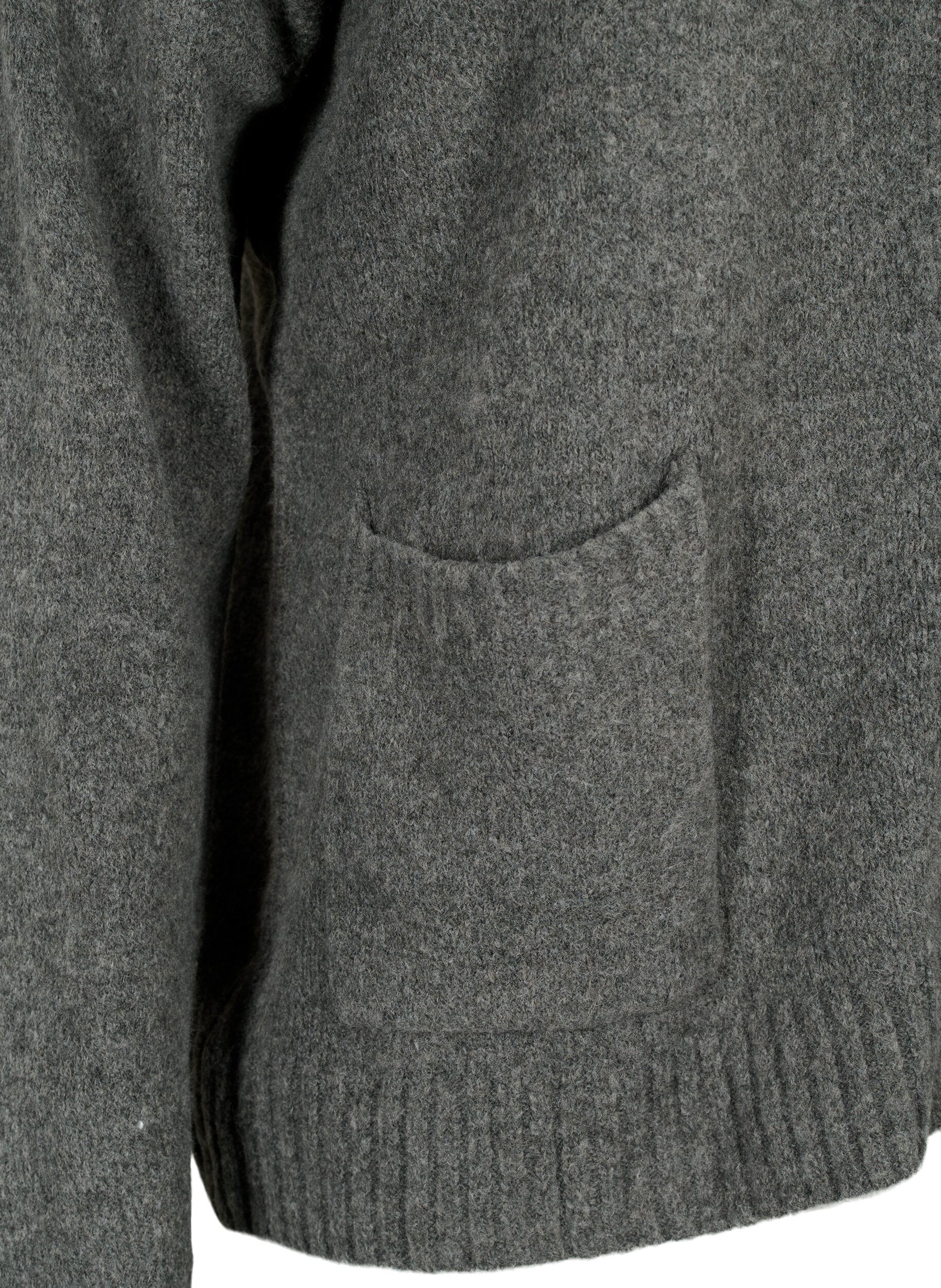 Zizzi Strikket cardigan med glidel&aring;s og lommer, Dark Grey Melange, Packshot image number 3