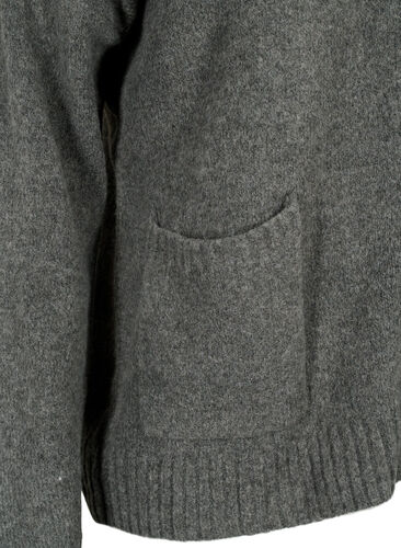 Strikket cardigan med glidelås og lommer, Dark Grey Melange, Packshot image number 3