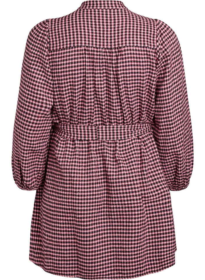 Kort rutete kjole med knytebelte, Rød, Packshot image number 1