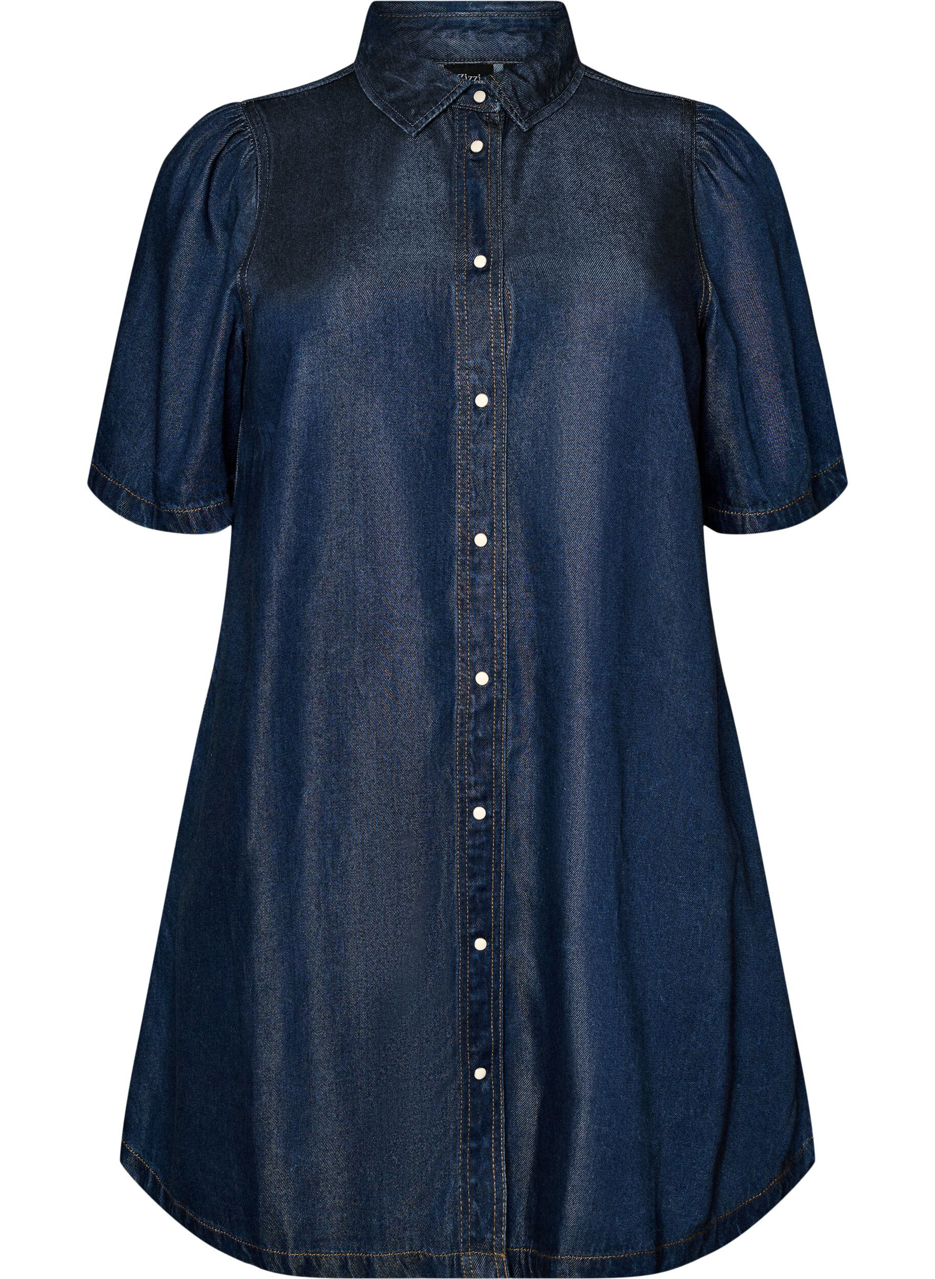 ZizziDenimkjole i lyocell med knapper og korte ermer, Bl&aring;, Packshot image number 0