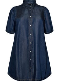 Denimkjole i lyocell med knapper og korte ermer, Bl&aring;