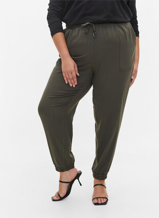 Bukser med lommer og strikkant, Dark Olive, Model image number 2