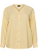 Bluse i lin og viskose med V-hals, Gul, Packshot image number 0
