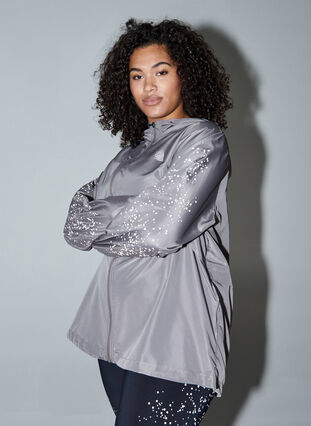 Treningsjakke med hette og reflekser, Grey Silver, Model image number 2