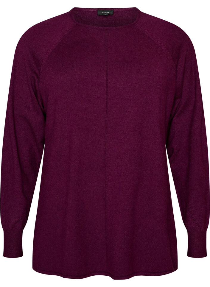 Strikket bluse med rund hals og strikket m&oslash;nster, R&oslash;d, Packshot image number 0