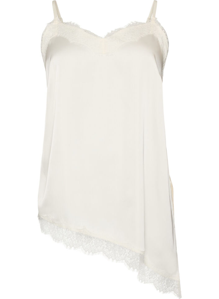 Stroppetopp med blonder og asymmetrisk kant, Vanilje, Packshot image number 0