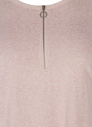 Bluse med 3/4-ermer og glidelås, Burlwood Melange, Packshot image number 2