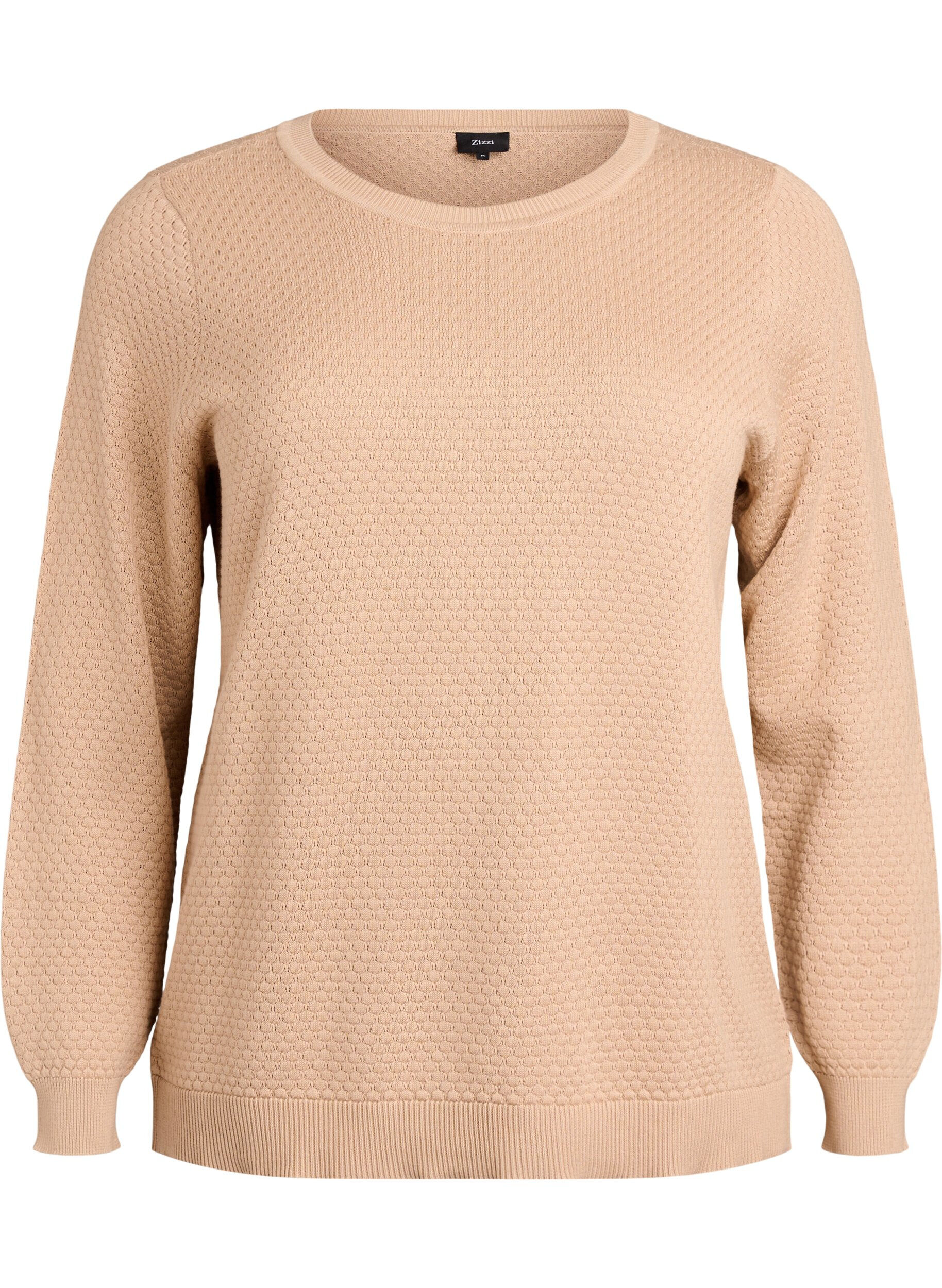 Strikkebluse i bomull med strukturm&oslash;nster