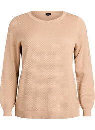 Strikkebluse i bomull med strukturmønster, Beige