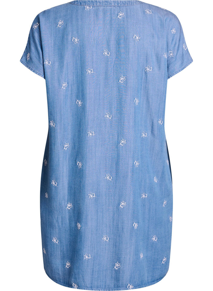 Lyocell kjole med plagg i denim og broderte blomster, Bl&aring;, Packshot image number 1