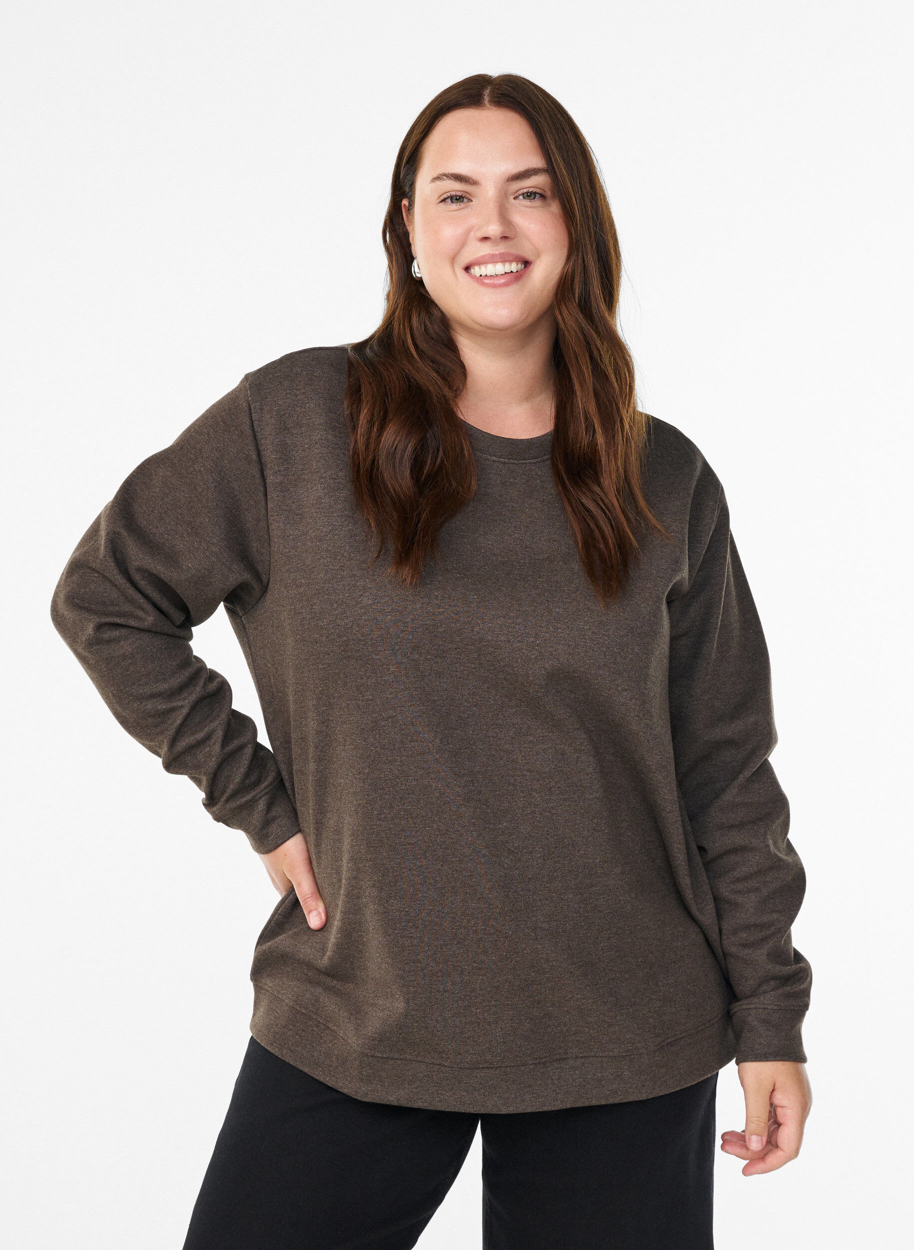 Zizzi Genser med crewneck, Brun, Model image number 0