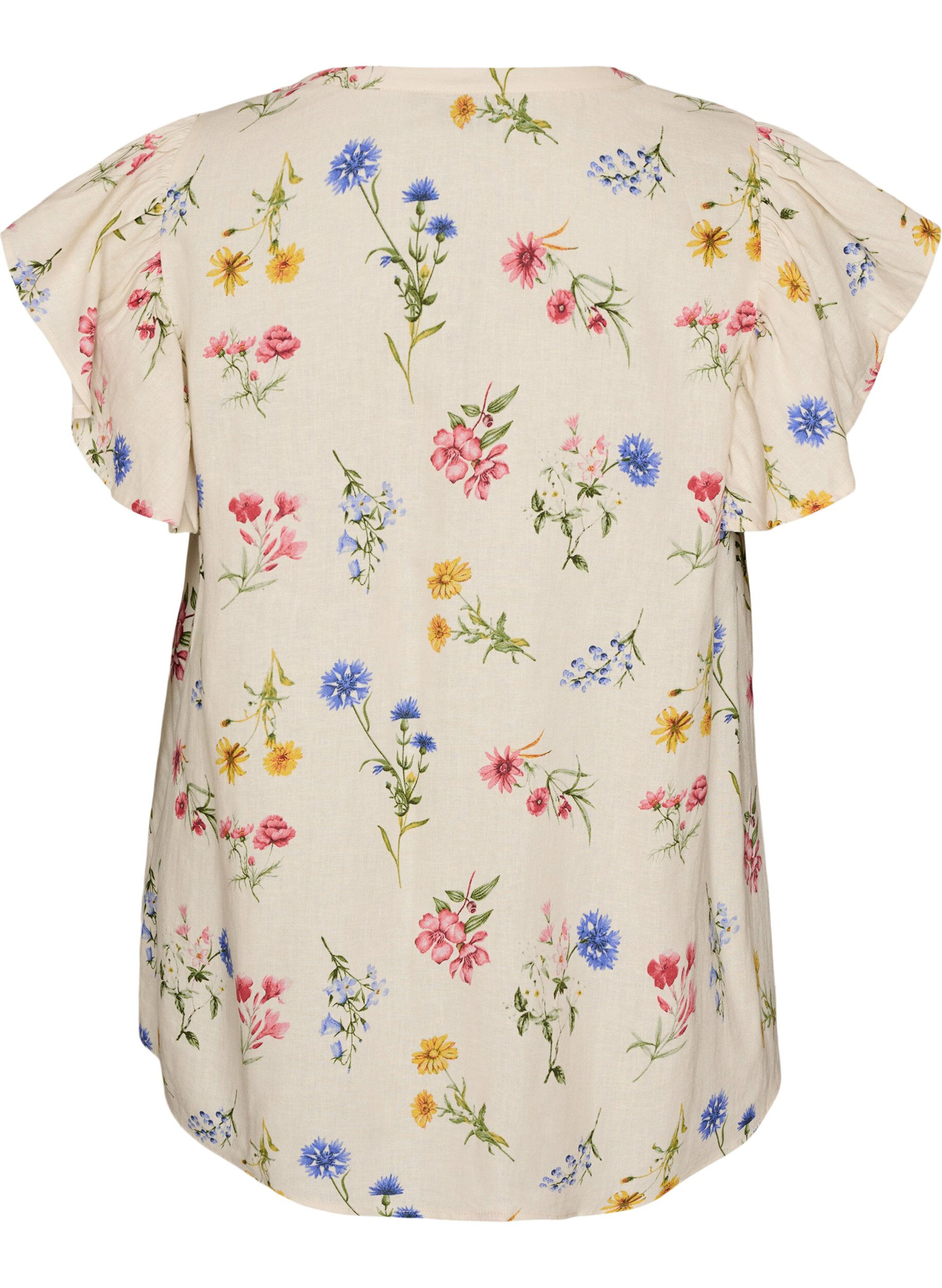 ZizziBluse i viskose og lin med volangermer, Beige, Packshot image number 1