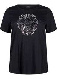 T-skjorte i bomull med trykk, Black w. Silverlion