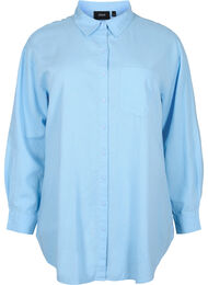 Lang skjorte i lin-viskoseblanding, Chambray Blue