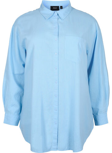 Lang skjorte i lin-viskoseblanding, Chambray Blue, Packshot image number 0