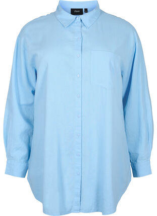 Lang skjorte i lin og viskoseblanding, Chambray Blue, Packshot image number 0