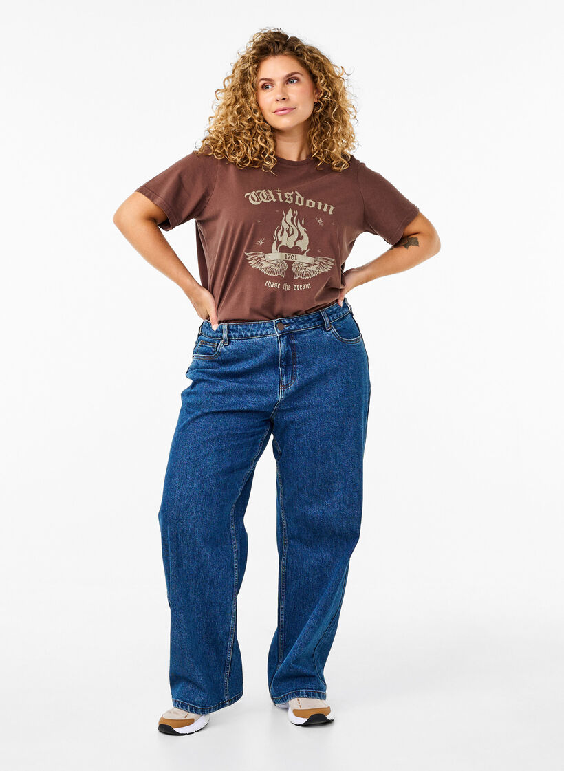 T-skjorte med trykk i økologisk bomull, Brun, Model image number 1