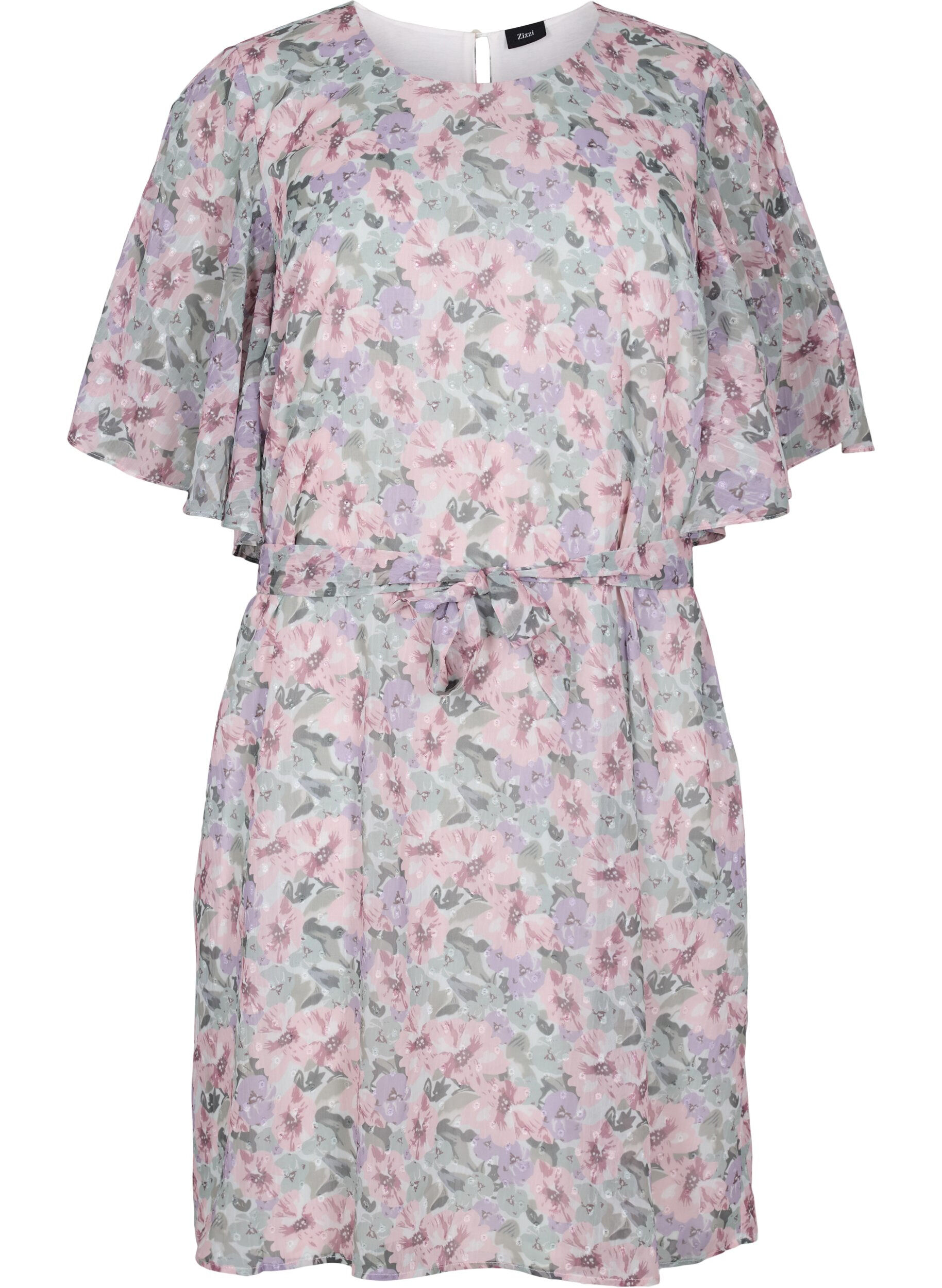 ZizziBlomstrete kjole med knyting, Flower AOP, Packshot image number 0
