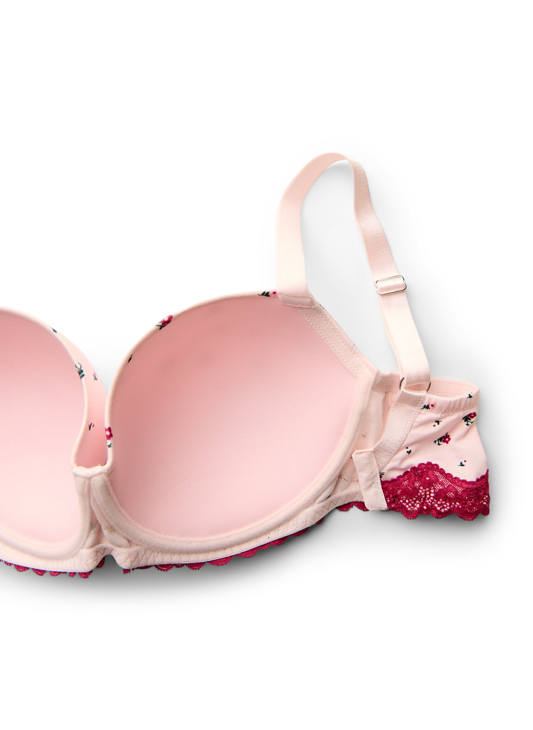 ZizziFormst&oslash;pt BH med blomstertrykk og blonder, Rosa, Packshot image number 3