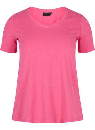 Basis T-skjorte med V-hals, Fandango Pink, Packshot image number 0