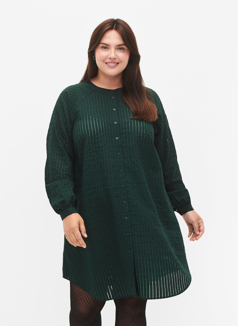 Lang viskose skjorte med stripete mønster, Scarab, Model image number 0