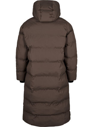 Zizzi Lang vinterkåpe med hette, Brun, Packshot image number 1