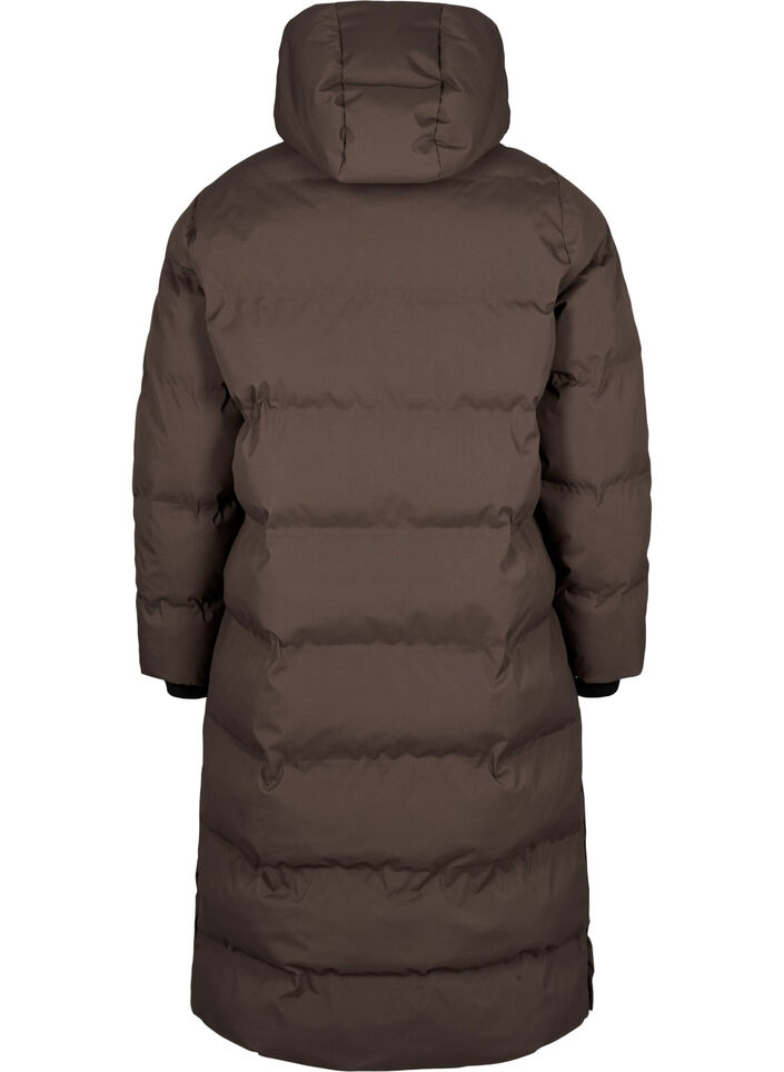 Lang vinterkåpe med hette, Brun, Packshot image number 1