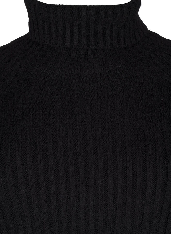 Lang strikket kjole med høy hals, Black, Packshot image number 2