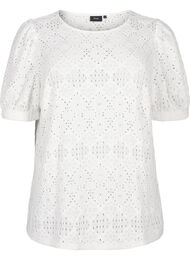Kortermet bluse med blondemønster, Bright White