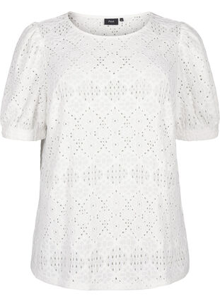Zizzi Kortermet bluse med blondemønster, Bright White, Packshot image number 0