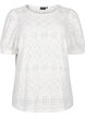 Kortermet bluse med blondemønster, Bright White, Packshot image number 0