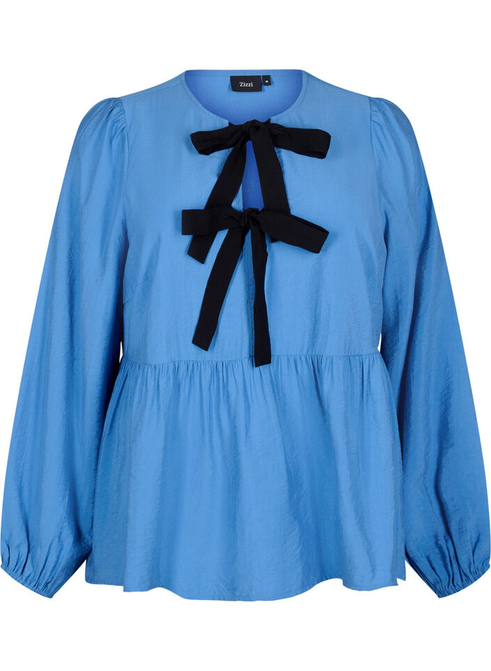 Viskosebluse med sløyfer og lange ermer, Riverside Black Bow, Packshot image number 0