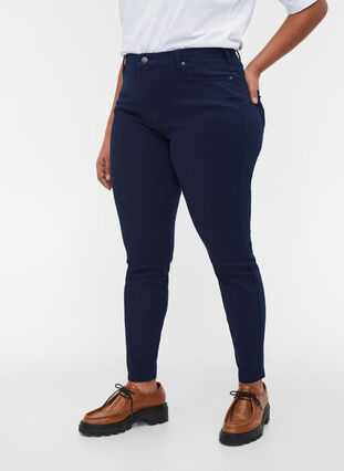 Amy jeans med høyt liv og 4-way stretch, Dark blue, Model image number 2
