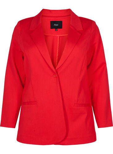 Enkel blazer med knapp og pyntelommer, Flame Scarlet, Packshot image number 0