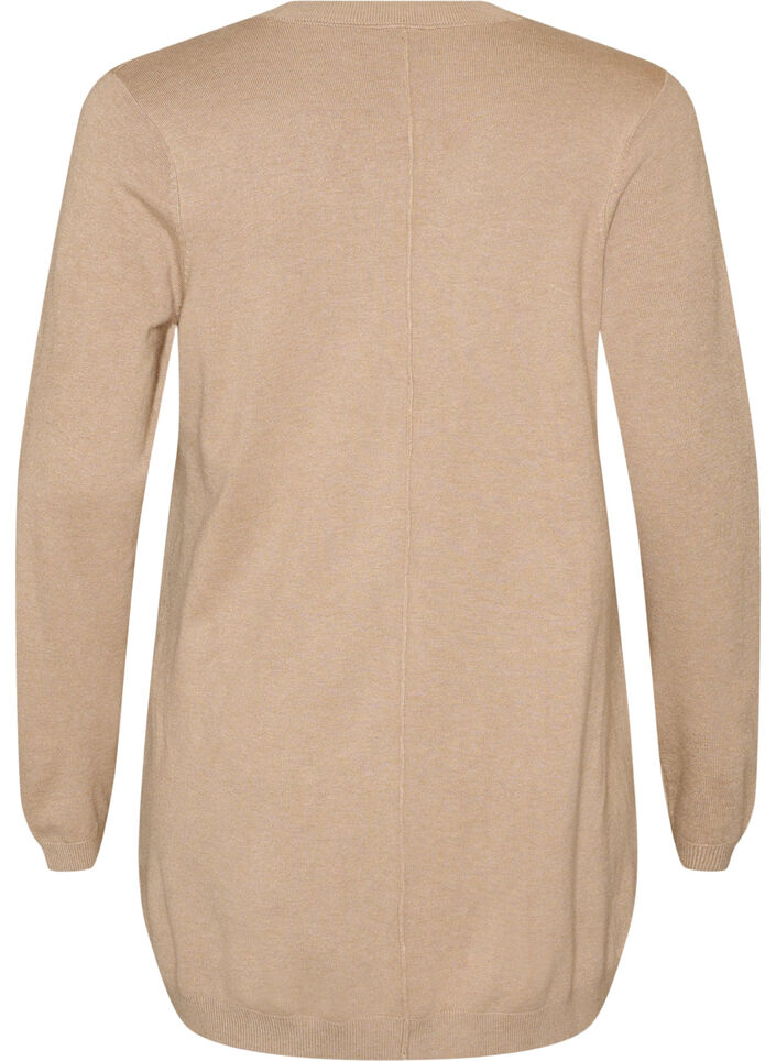 Lang strikkecardigan i viskoseblanding, Beige, Packshot image number 1