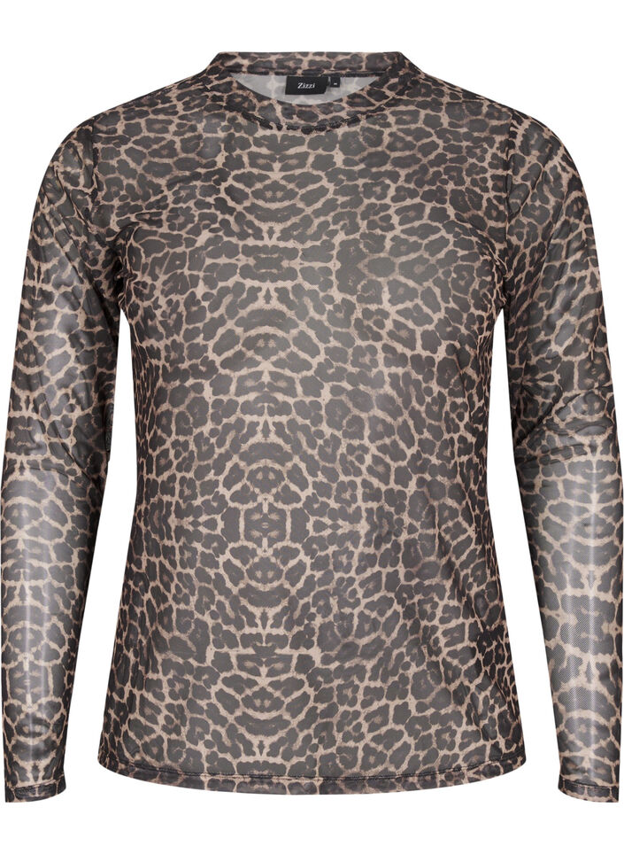 Bluse i mesh med leopardmønster, LEO AOP, Packshot