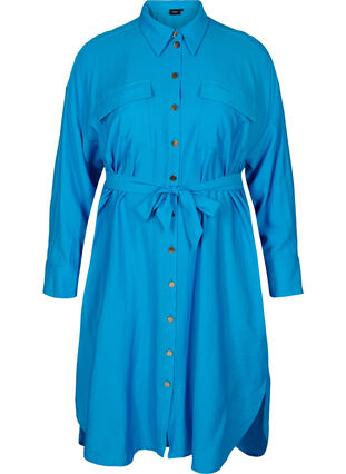 Skjortekjole  i viskose med midjebelte, Dresden Blue, Packshot image number 0