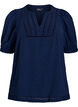 Bluse med korte puff ermer og prikkete tekstur, Navy Blazer, Packshot image number 0