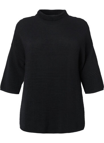 Strukturstrikket genser med høy hals, Black, Packshot image number 0
