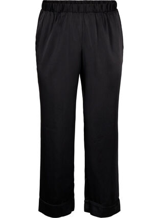 Zizzi Pyjamasbukse i sateng med elastisk linning, Black, Packshot image number 0